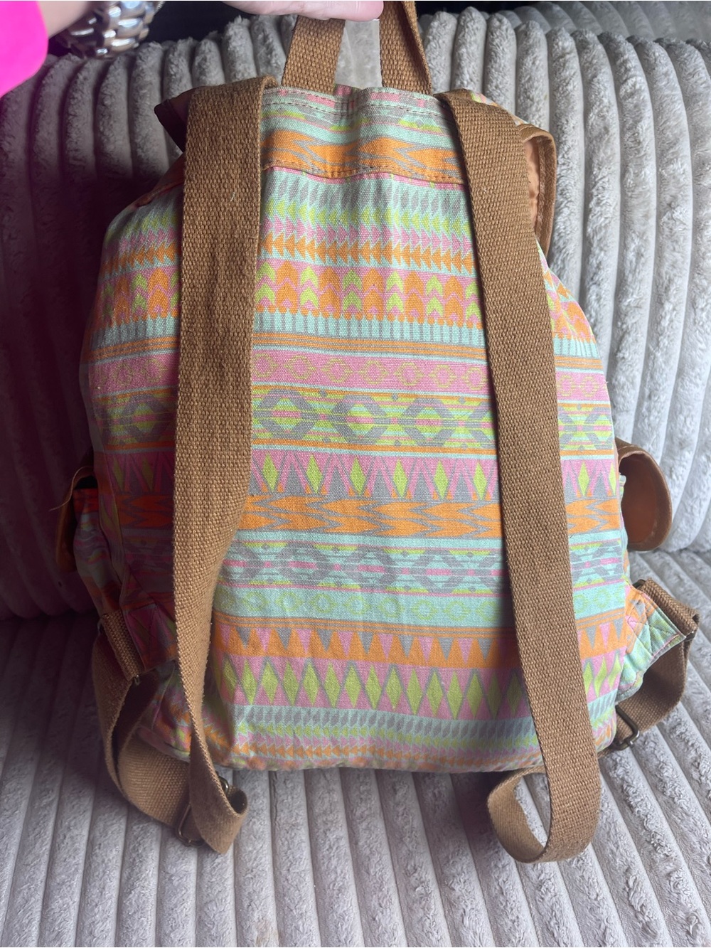 Mossimo Supply Co. Tan Leather-Trim Pastel Aztec Backpack - Picture 3 of 6